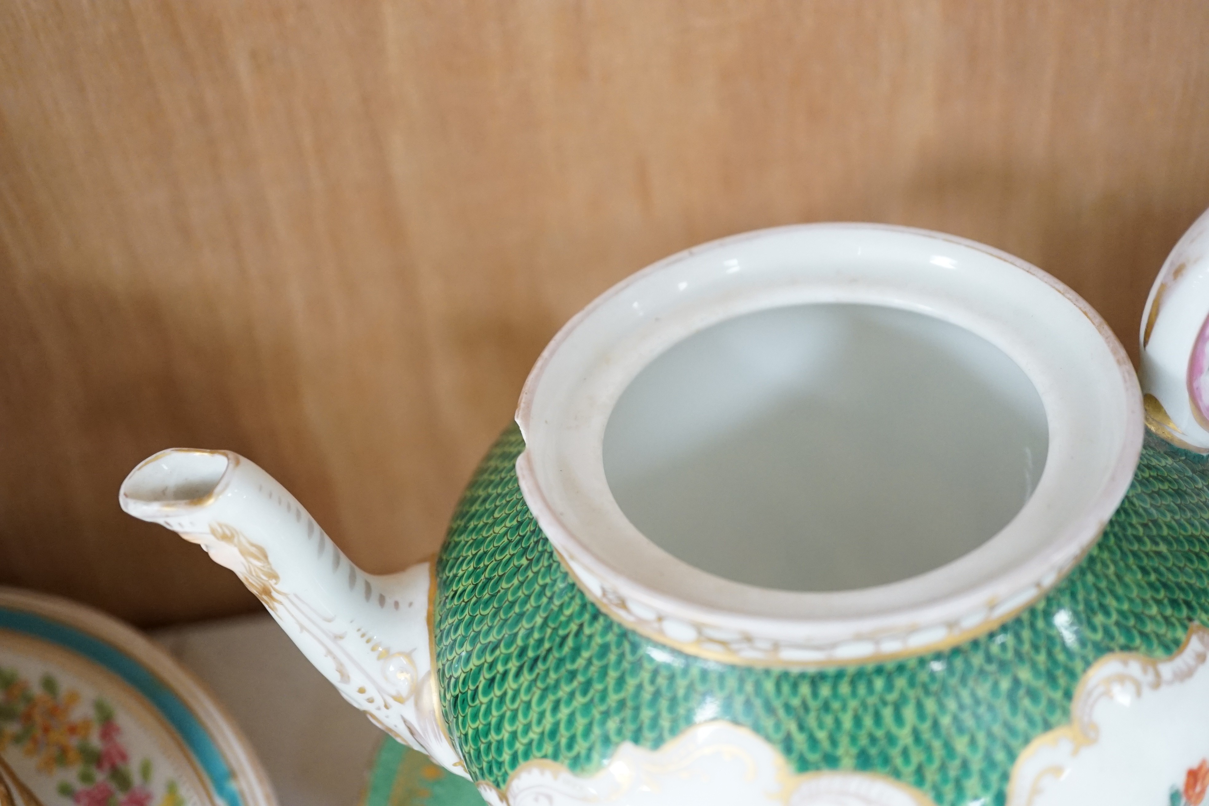 Mixed tea wares to include Nymphenburg, Dresden and a Victorian floral decorated bone china tea set